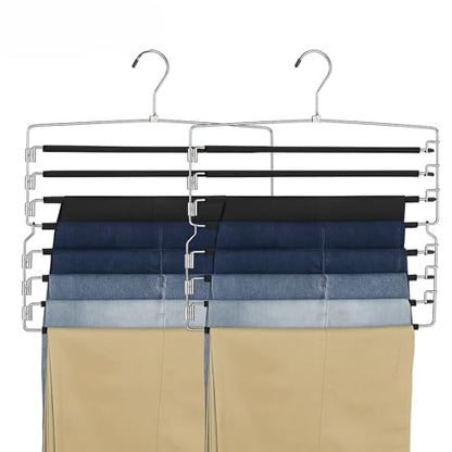 USTECH 8 Tier Hangers for Pants (Set of 2) | Multi Tier Swing Hanger with Foam Padding & Removable Arm | Pant Hangers Space Saving | Bottom Hangers | Tiered Pants Hangers