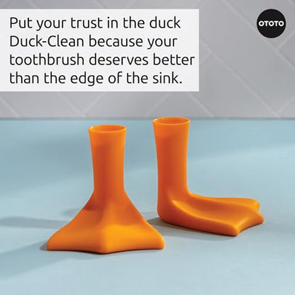 OTOTO Duck Toothbrush Holder Set - 2 Pack - Bathroom Organizer, Funny White Elephant Gifts for Kids - Pencil Holder, Brush Holder (Duck-Clean)