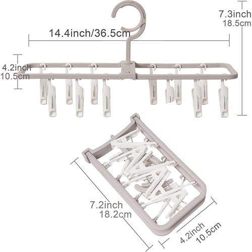 Clothes Drying Racks 2 Pack Small Folding Portable Underwear Hangers with 12 Clips 360° Rotatable Hook for Socks Drying Towels Bras Baby Clothes Gloves Plast 3 pcs Traceless Hook.