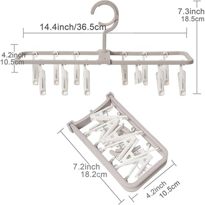Clothes Drying Racks 2 Pack Small Folding Portable Underwear Hangers with 12 Clips 360° Rotatable Hook for Socks Drying Towels Bras Baby Clothes Gloves Plast 3 pcs Traceless Hook.