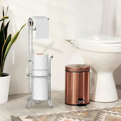 Simple Houseware Bathroom Toilet Paper Storage Holder Stand Shelf, Chrome | 4 Paper Rolls, 7.25" x 7.25" x 23.5", Wired