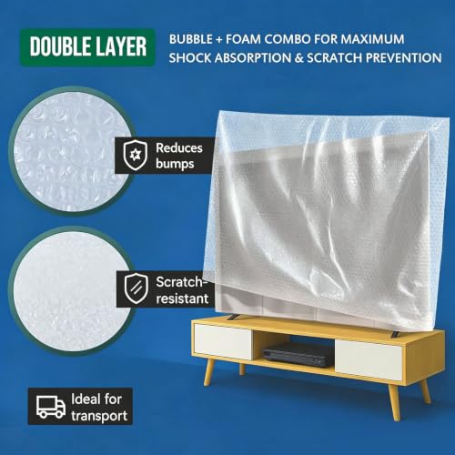 Foam Flat Screen TV Cover and Bubble TV Protective Cover, Fits Up to 65" TV | 65"W X 37"H, 1×Foam and 1×Bubble, Flat Screen TV Protection Bubble Wrap for TV Moving, Storing, Packing or Home Renovation