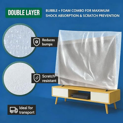 Foam Flat Screen TV Cover and Bubble TV Protective Cover, Fits Up to 65" TV | 65"W X 37"H, 1×Foam and 1×Bubble, Flat Screen TV Protection Bubble Wrap for TV Moving, Storing, Packing or Home Renovation