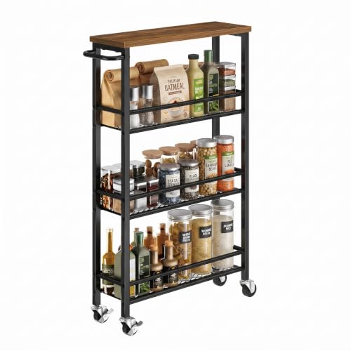 Slim Storage Cart with Wheels - 4 Tier Rolling Kit...