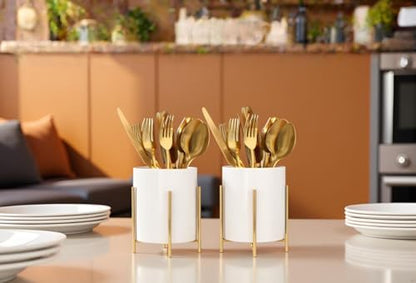 5.9'' Silverware Holder,Kitchen Utensil Holder,Fla... (White gold | Ceramic, Metal)