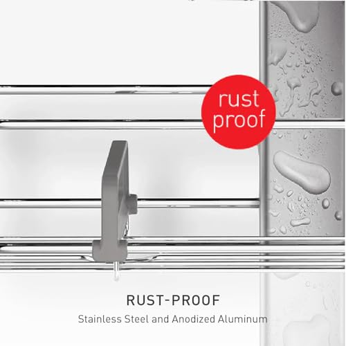 simplehuman Tension Pole Shower Caddy, No-Drill Floor to Ceiling Bathroom Organizer for Bathtub & Inside Shower, Extends 6 to 9 Feet, 3 Adjustable Shelves, Rust-Proof Stainless Steel