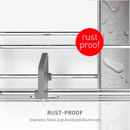 simplehuman Tension Pole Shower Caddy, No-Drill Floor to Ceiling Bathroom Organizer for Bathtub & Inside Shower, Extends 6 to 9 Feet, 3 Adjustable Shelves, Rust-Proof Stainless Steel