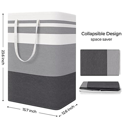 StorageRight Laundry Basket Hamper, 75L Collapsible Clothes Storage, Grey | Freestanding Clothes Hampers, Foldable design, with Easy Carry Handles, For Laundry, Bedroom, Dorm, Clothing, Towels, Toys