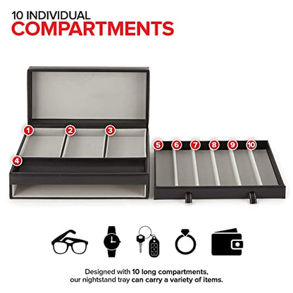Mens Valet Tray, Men's Jewelry Box, Night Stand Organizers and Storage, Bedside Table Organizer, Watch Box for Dresser, Faux Leather (Black & Gray) Stock Your Home