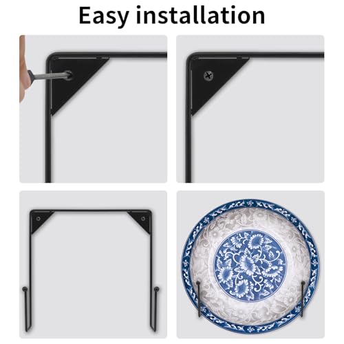 7.87 inch Large Plate Stands for Display, Wall Mou... (2 Pcs Black | Metal)