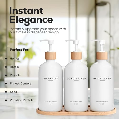 White Shampoo, Conditioner, and Body Wash Dispenser Set (White)