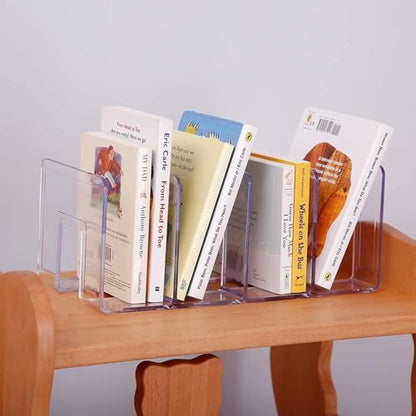 YAGELI Clear Acrylic Purse Organizer for Closet, 3-4 Section Desk File Sorter, 2.95" Wide Slots for Clutches, Handbags, Binders & Folders, Sturdy Stackable Bookshelf Organizer