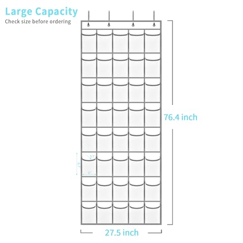 SAVERHO 40 Large Pockets Over the Door Shoe Organizer,Space-Saving Mesh Hanging Shoe Rack for Door Shoe Holder, Large Size 76.4" x 27.5" Ideal for Closet & Door Storage (White, 40 Pockets)