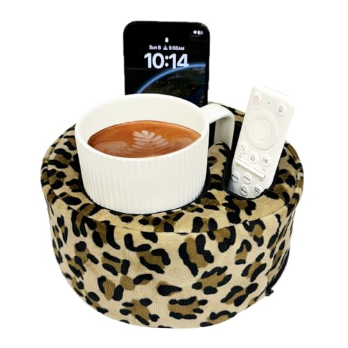Xchouxer Couch Cup Holder Pillow, Sofa and Bed Organizer Caddy for Drinks, Remotes, Phones (Leopard)