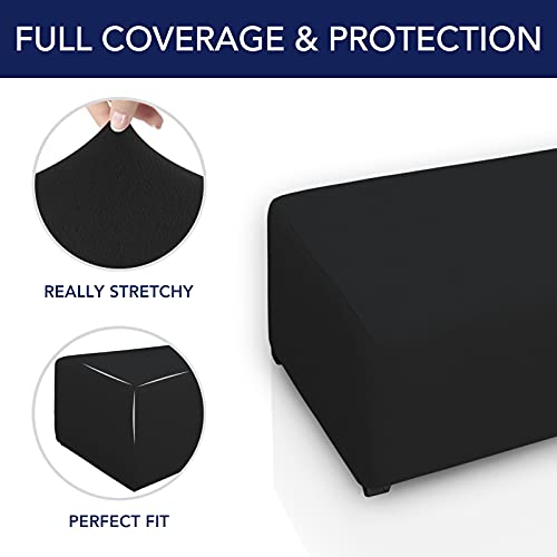 PureFit Stretch Rectangle Ottoman Cover Footstool Cover, Black | Fleece Large Ottoman Slipcovers Soft Form Fit Rectangle Slipcover for Folding Storage with Nonslip Elastic Bottom