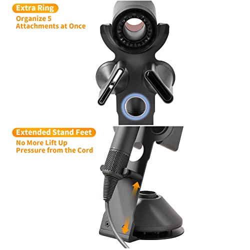 Hair Dryer Holder Stand for Dyson Hair Dryer, Upgraded Dyson Hair Dryer Holder Dyson Hair Dryer Stand Black to Store 5 Dyson Hair Dryer Attachments with Cable Hook