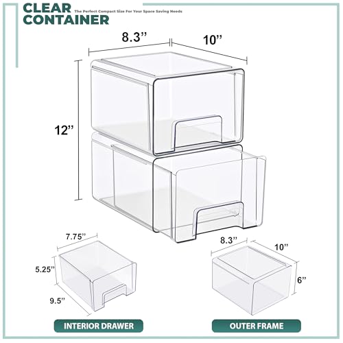 Sorbus Large Clear Stackable Storage Drawers – 2-Pack Plastic Organizer Bins with Handles – Pull-Out Stackable Drawers for Bathroom Closet, Medicine, Cabinet, Pantry Storage, Baby Bottle Organizer