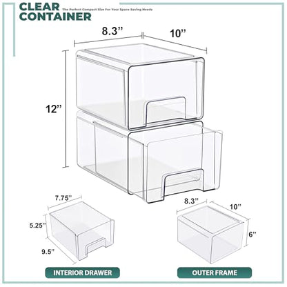 Sorbus Large Clear Stackable Storage Drawers – 2-Pack Plastic Organizer Bins with Handles – Pull-Out Stackable Drawers for Bathroom Closet, Medicine, Cabinet, Pantry Storage, Baby Bottle Organizer