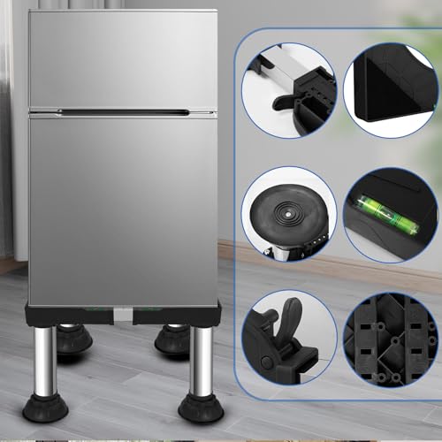 12.2" to 13.4" Height Mini Fridge Stand Adjustable Washer and Dryer Pedestals Stand with 4 Strong Feet Heavy Duty Laundry Pedestal for 16-24 Inch Appliance 460 Pounds Stand (Black)