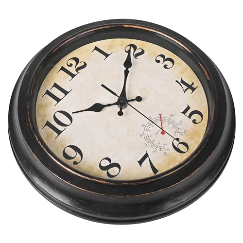 Yoiolclc 12 Inch Outdoor Clock Waterproof with Thermometer Retro Wall Clock for Garden Patio Pool Home(Bronze)