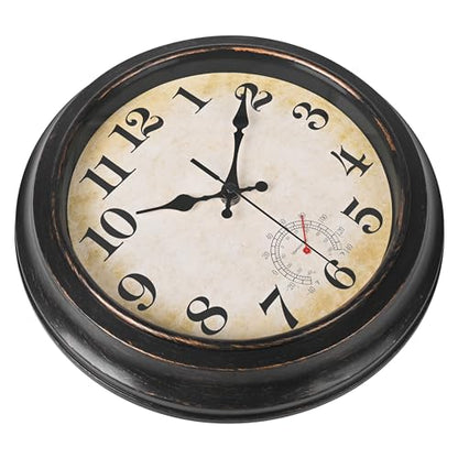 Yoiolclc 12 Inch Outdoor Clock Waterproof with Thermometer Retro Wall Clock for Garden Patio Pool Home(Bronze)