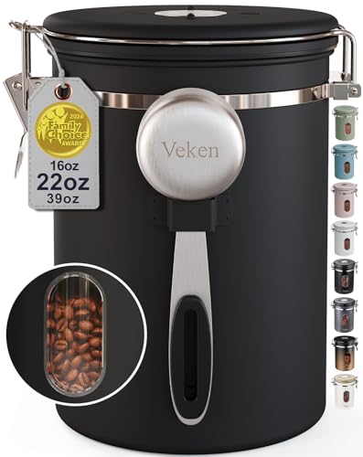 Coffee Canister with Window, Airtight Stainless St... (Black)