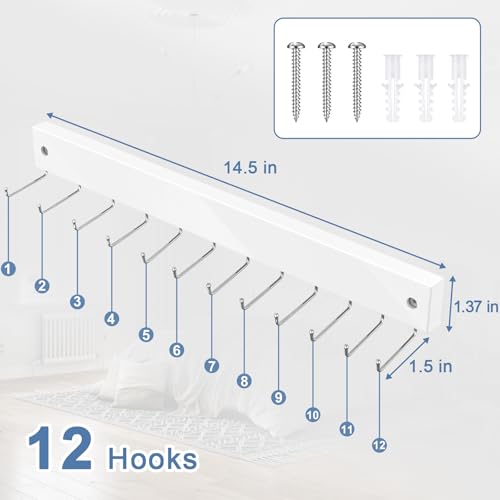 【2 in 1】 2 Pack Tie Organizer Belt Organizer Wall Mounted, Space Saving Tie Rack Belt Hanger for Closet with 24 Storage Hooks, Belt Tie Holder for Closet Organizer Storage White