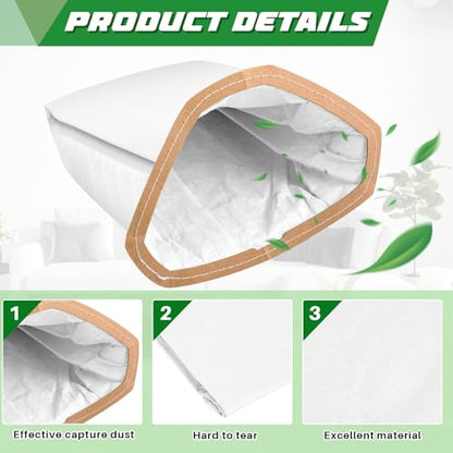 Therwen 30 Pcs Micro Filter Bags Replacement Compatible with Proteam 107314 6 Qt Cleaner Backpack Vacuum Cleaner Open Triangular Collar, White