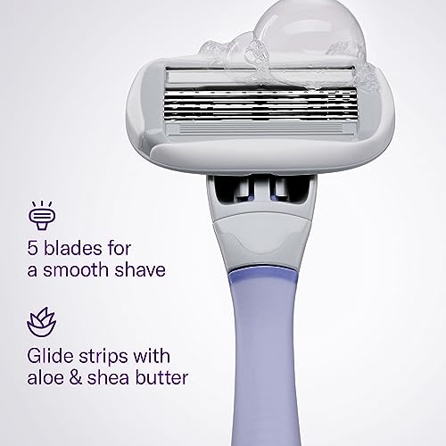 Flamingo Shaving Razor Set for Women - Original Razor Handle, 2 Blade Refills, Foaming Shaving Gel, and Shower Holder - Lilac