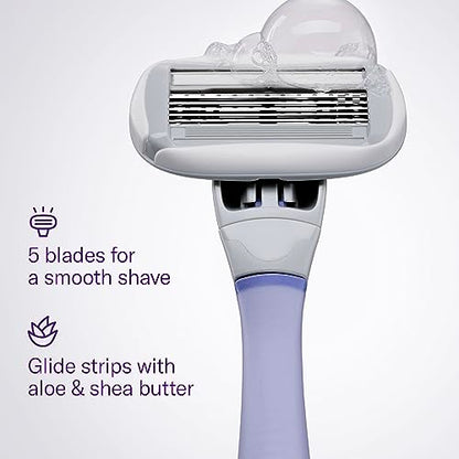 Flamingo Shaving Razor Set for Women - Original Razor Handle, 2 Blade Refills, Foaming Shaving Gel, and Shower Holder - Lilac