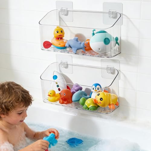 Bath Toy Storage Holder, 2 Pack Clear Bathtub Show... (Clear White | Plastic)