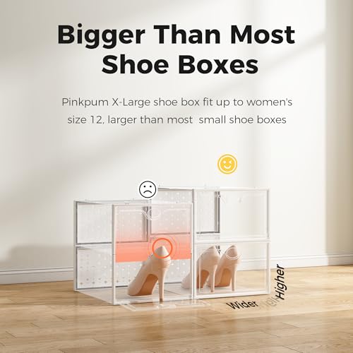 15 Pack X-Large Shoe Storage Boxes, Shoe Organizer Clear Stackable | Fit US Size 11, 6.2” Height, Shoe Dispaly Case Holder Bins Sneaker Storage for Sneakerheads, For Home and Family, White