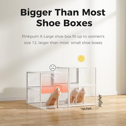 15 Pack X-Large Shoe Storage Boxes, Shoe Organizer Clear Stackable | Fit US Size 11, 6.2” Height, Shoe Dispaly Case Holder Bins Sneaker Storage for Sneakerheads, For Home and Family, White