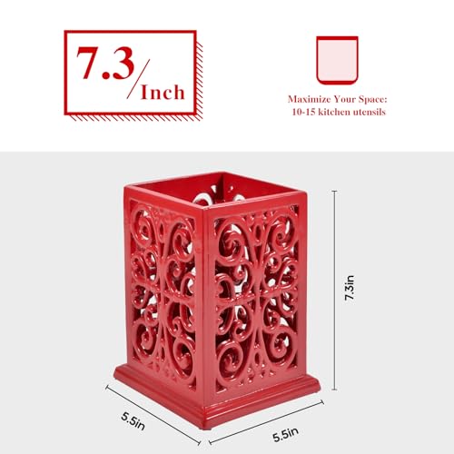 Cast Iron Utensil Holder, Extra Large Kitchen Croc... (Red | Cast Iron)