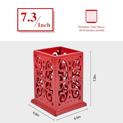 Cast Iron Utensil Holder, Extra Large Kitchen Croc... (Red | Cast Iron)