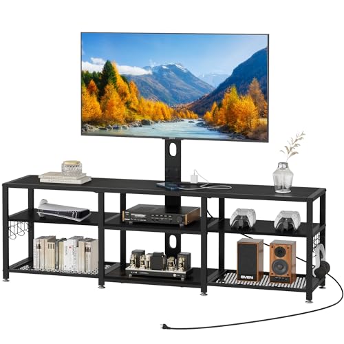 TV Stand with Mount and Power Outlets, Entertainme... (Black)
