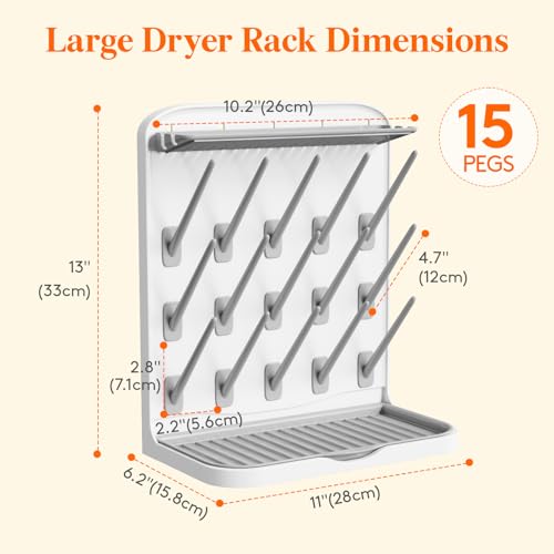 Lifewit 15-Hooks Baby Bottle Drying Rack for Countertop | Vertical Bottle Storage Organizer, Stand-Up Dryer Holder for Pacifiers, Pump Parts, Baby Stuff, Newborn Essentials Must Haves