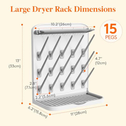 Lifewit 15-Hooks Baby Bottle Drying Rack for Countertop | Vertical Bottle Storage Organizer, Stand-Up Dryer Holder for Pacifiers, Pump Parts, Baby Stuff, Newborn Essentials Must Haves