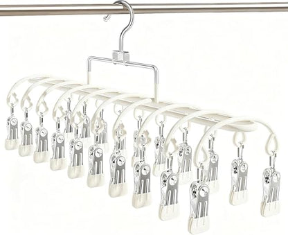 20 Clips Space-Saving Multi-Pants Hangers, 360° Rotating Hangers (Beige) | skirt hangers space saving,legging hangers for closet organizer,Space Saving Hanging Closet Organizer Metal pants organizer