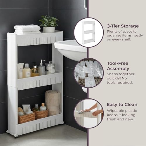 3 Tier Shelf Rolling Cart - Narrow-Space Kitchen o... (White)