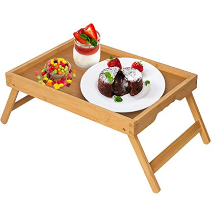 Artmeer FSC 100% Bamboo Bed Tray with Folding Legs, Medium, Natural | FSC 100% bamboo bed tray with folding legs, handles and raised edges for meals, laptops, reading and serving in bed.
