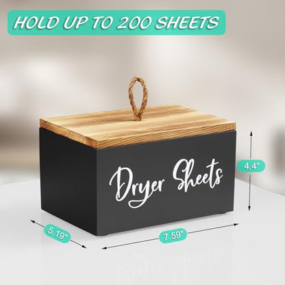 Dryer Sheet Holder, Wooden Laundry Sheets Container, Laundry Room Organization and Storage for Farmhouse Laundry Room Decor and Accessories, Fabric Sheet Holder, Black