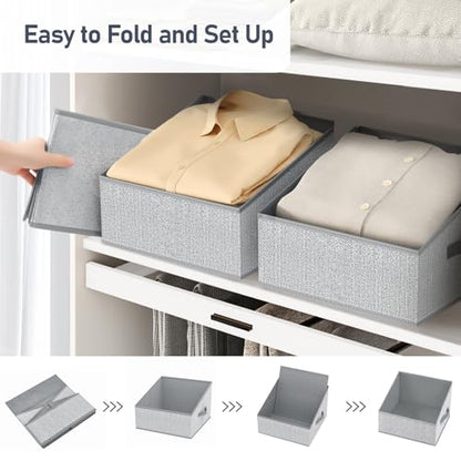 DIMJ Closet Storage Bins - Fabric Storage Baskets for Shelves, Collapsible Closet Organizers and Storage with Handles, Trapezoid Shelf Organization Storage Cubes for Purse, Toys, Books, Towel, Socks