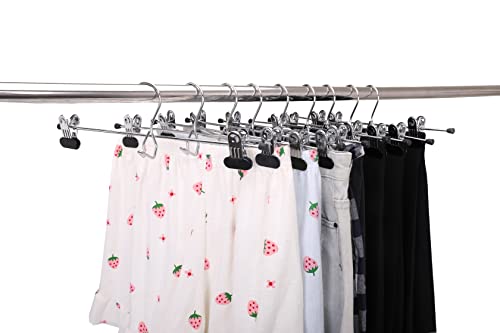 6 Quality Pants Hangers Heavy Duty Add-on Skirt/Slack Metal Hanger, Extra Wide Adjustable Clips, Multi Stackable Add on Hangers, Chrome, Jeans, Bottoms, Set of 6