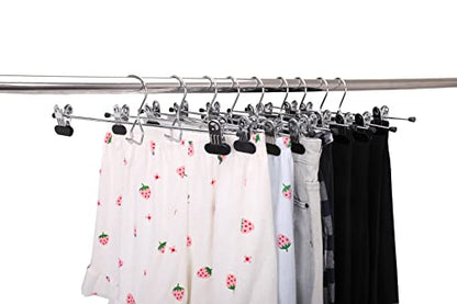 6 Quality Pants Hangers Heavy Duty Add-on Skirt/Slack Metal Hanger, Extra Wide Adjustable Clips, Multi Stackable Add on Hangers, Chrome, Jeans, Bottoms, Set of 6
