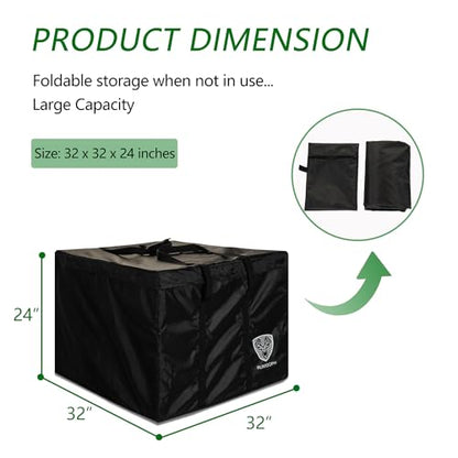 Outdoor Cushion Storage Bag with Zipper, Large Patio Storage Bags | Heavy Duty 420D Fabric, 32x32x24IN, Waterproof, Dustproof, Square, Black, Ideal for Furniture Cushions, Pillows