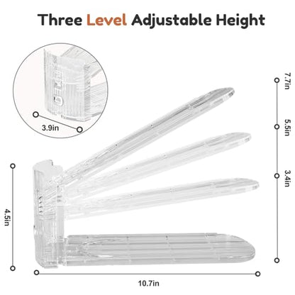 Shoe Stacker, Shoe Slot Organizer for Closet, Shoe Storage Rack | 12 Pack, Clear, 50% Space Saver, 3 Adjustable Height, Tool-Free Assembly, 30% Thicker, Superior Load Bearing