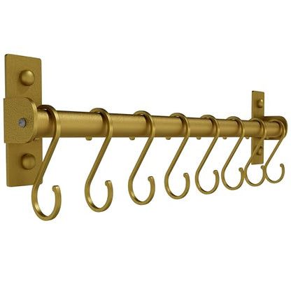 Kitchen Utensil Holder Hanger, Pot and Pan Rack Wall Mounted, Kitchen Rail with 8 Hooks for Hanging Cooking Utensils, Mugs, Spoons, Wall Mounted, Gold