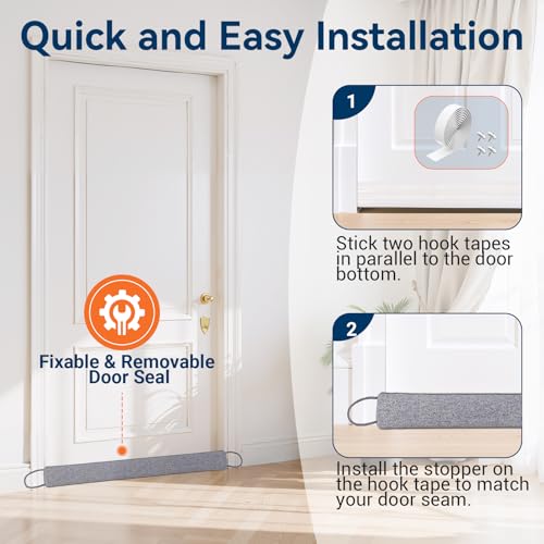 Door Draft Stopper, Heavy Duty Under Door Draft Blocker, Grey | 36’’ Weighted Door Seal, Gap Filler, Door Bottom, For Noise Light Cold Air, with Adhesive Strips, Bedroom Office Kitchen Home