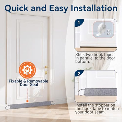 Door Draft Stopper, Heavy Duty Under Door Draft Blocker, Grey | 36’’ Weighted Door Seal, Gap Filler, Door Bottom, For Noise Light Cold Air, with Adhesive Strips, Bedroom Office Kitchen Home